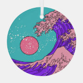 Vaporwave Great Wave: gestileerde oceaankunst Glas Ornament (Achterkant)