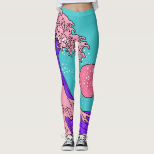 Vaporwave Great Wave: gestileerde oceaankunst Leggings