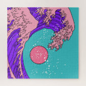 Vaporwave Great Wave: gestileerde oceaankunst Legpuzzel (Horizontaal)