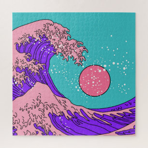 Vaporwave Great Wave: gestileerde oceaankunst Legpuzzel