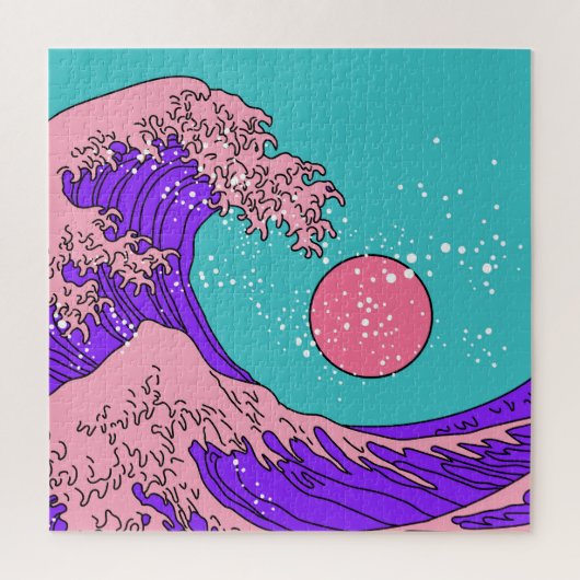 Vaporwave Great Wave: gestileerde oceaankunst Legpuzzel (Verticaal)
