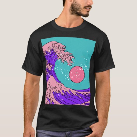 Vaporwave Great Wave: gestileerde oceaankunst T-shirt (Voorkant)