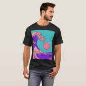 Vaporwave Great Wave: gestileerde oceaankunst T-shirt (Voorkant volledig)