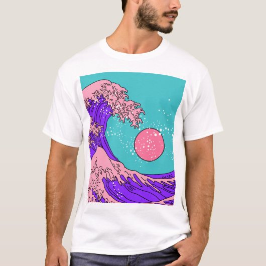 Vaporwave Great Wave: gestileerde oceaankunst T-shirt (Voorkant)