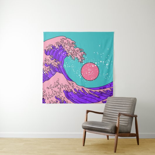 Vaporwave Great Wave: gestileerde oceaankunst Wandkleed (In situ)