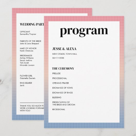 Vaporwave-huwelijksprogramma Programmakaart (Voorkant / Achterkant)