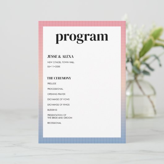 Vaporwave-huwelijksprogramma Programmakaart (Staand voorkant)