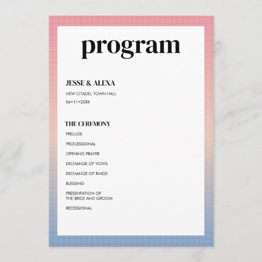Vaporwave-huwelijksprogramma Programmakaart (Voorkant)