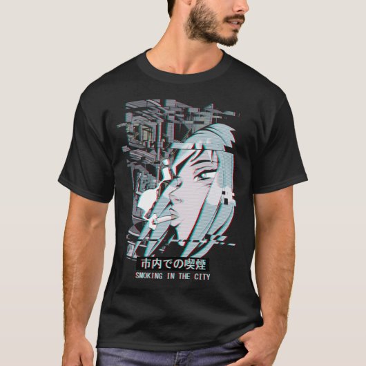 Vaporwave Japan Street Mode Smoking Anime T-shirt (Voorkant)