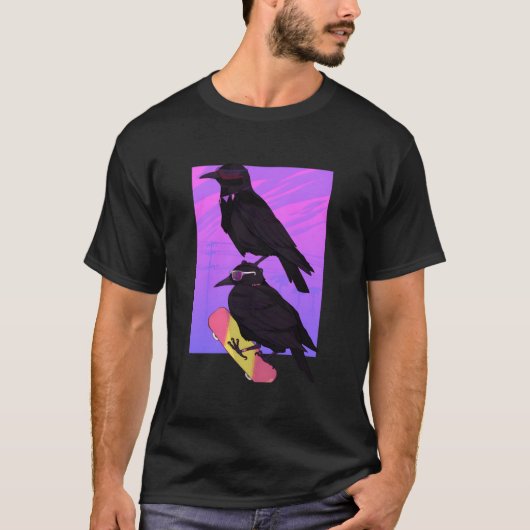 Vaporwave Japanese Raven Black Crow Skater T-shirt (Voorkant)