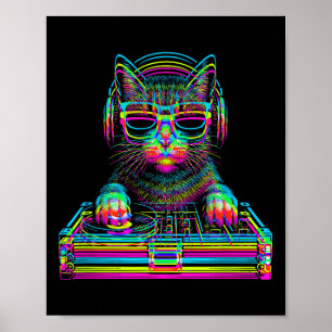 Vaporwave Kat Dj Techno Rave Edm Muziek Concert Pa Poster