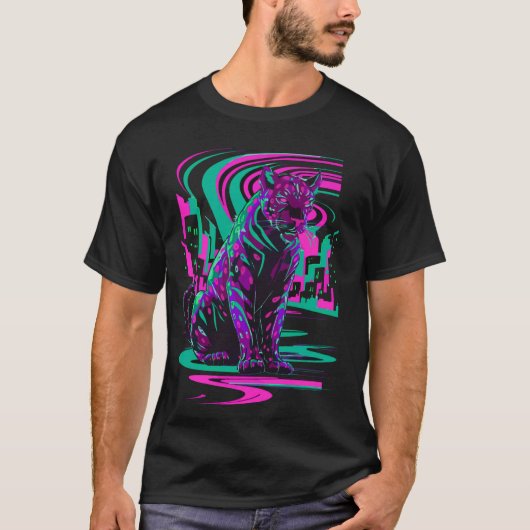 Vaporwave kat esthetische synthwave cyberpunk zwar t-shirt (Voorkant)