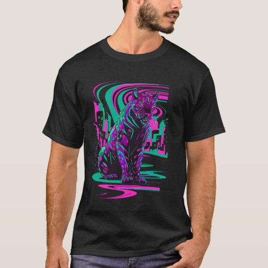 Vaporwave kat esthetische synthwave cyberpunk zwar t-shirt (Voorkant)