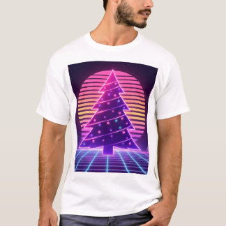 Vaporwave Kerstboom Neon Zonsondergang T-shirt