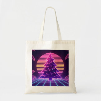 Vaporwave Kerstboom Neon Zonsondergang Tote Bag