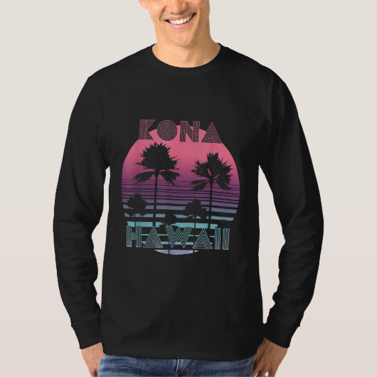 Vaporwave Kona Hawaii Sunset Sun Surf Throwback Re T-shirt (Voorkant)