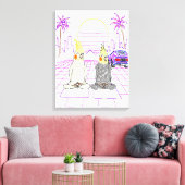 "Vaporwave Nymphensittiche Retro Zonsondergang Can Canvas Afdruk (Insitu (Woonkamer))