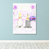 "Vaporwave Nymphensittiche Retro Zonsondergang Can Canvas Afdruk (Insitu (Houten vloer))