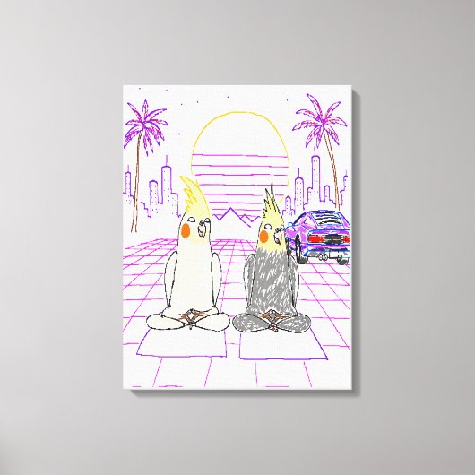 "Vaporwave Nymphensittiche Retro Zonsondergang Can Canvas Afdruk (Voorkant)