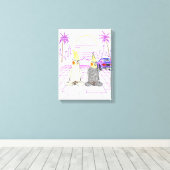 "Vaporwave Nymphensittiche Retro Zonsondergang Can Canvas Afdruk (Insitu (Houten vloer))