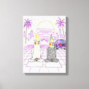 "Vaporwave Nymphensittiche Retro Zonsondergang Can Canvas Afdruk