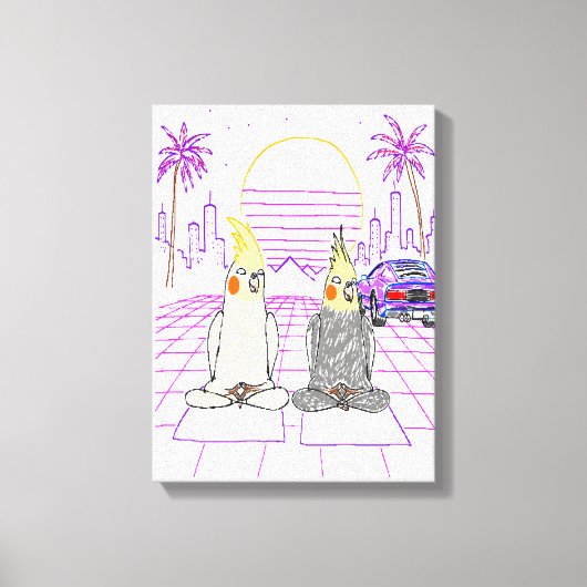"Vaporwave Nymphensittiche Retro Zonsondergang Can Canvas Afdruk (Voorkant)