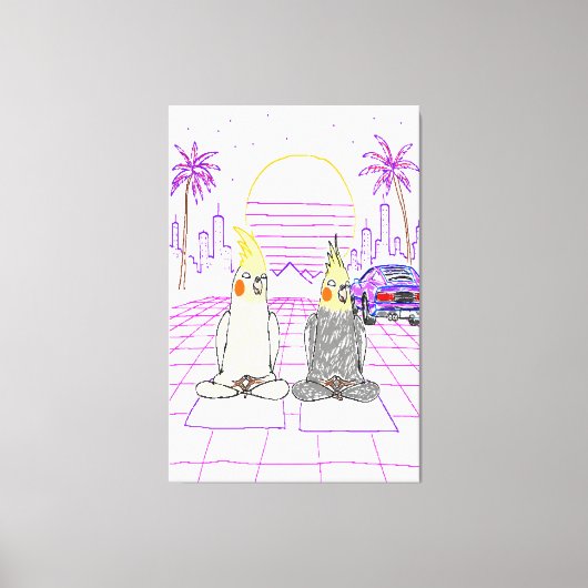 "Vaporwave Nymphensittiche Retro Zonsondergang Can Canvas Afdruk (Voorkant)