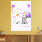 "Vaporwave Nymphensittiche Retro Zonsondergang Can Canvas Afdruk (Insitu (Woonkamer))