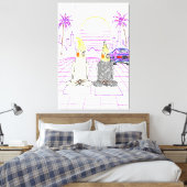 "Vaporwave Nymphensittiche Retro Zonsondergang Can Canvas Afdruk (Insitu (Slaapkamer))