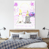 "Vaporwave Nymphensittiche Retro Zonsondergang Can Canvas Afdruk (Insitu (Slaapkamer))