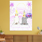 "Vaporwave Nymphensittiche Retro Zonsondergang Can Canvas Afdruk (Insitu (Woonkamer))