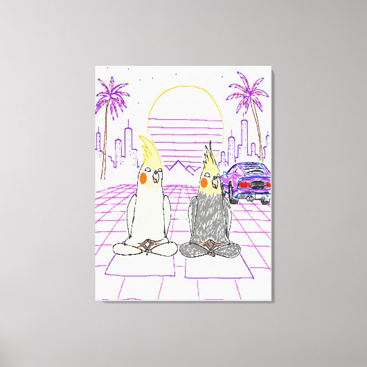 "Vaporwave Nymphensittiche Retro Zonsondergang Can Canvas Afdruk (Voorkant)