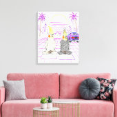 "Vaporwave Nymphensittiche Retro Zonsondergang Can Canvas Afdruk (Insitu (Woonkamer))