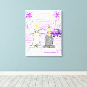 "Vaporwave Nymphensittiche Retro Zonsondergang Can Canvas Afdruk (Insitu (Houten vloer))