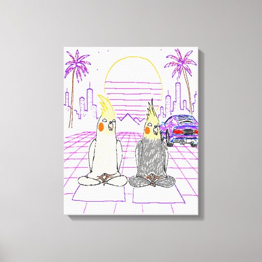"Vaporwave Nymphensittiche Retro Zonsondergang Can Canvas Afdruk (Voorkant)