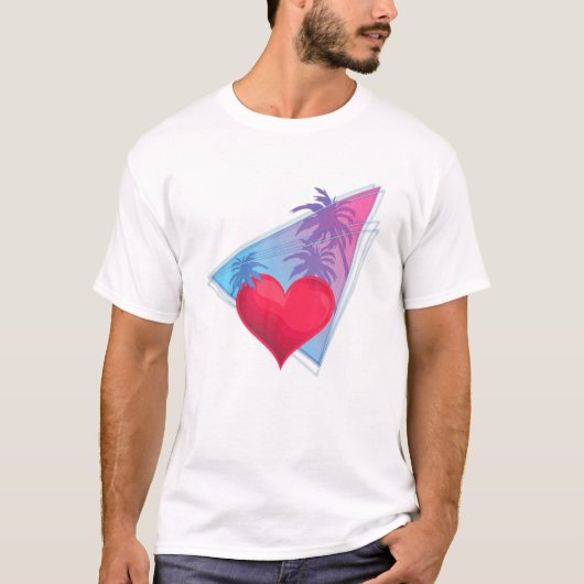 Vaporwave Palm Trees Tropical Heart Love Heart T-shirt (Voorkant)