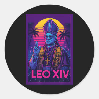 Vaporwave Paus Leo XIV _ Retrofuturistisch Katholi Ronde Sticker