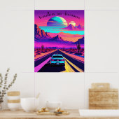 Vaporwave psychedelische woestijn weg scene. Bewer Poster (Keuken)