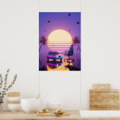 Vaporwave Retro Auto en Gaming Stoel Poster (Keuken)