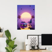 Vaporwave Retro Auto en Gaming Stoel Poster (Thuiskantoor)