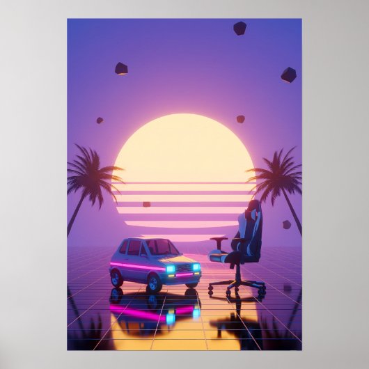 Vaporwave Retro Auto en Gaming Stoel Poster (Voorkant)