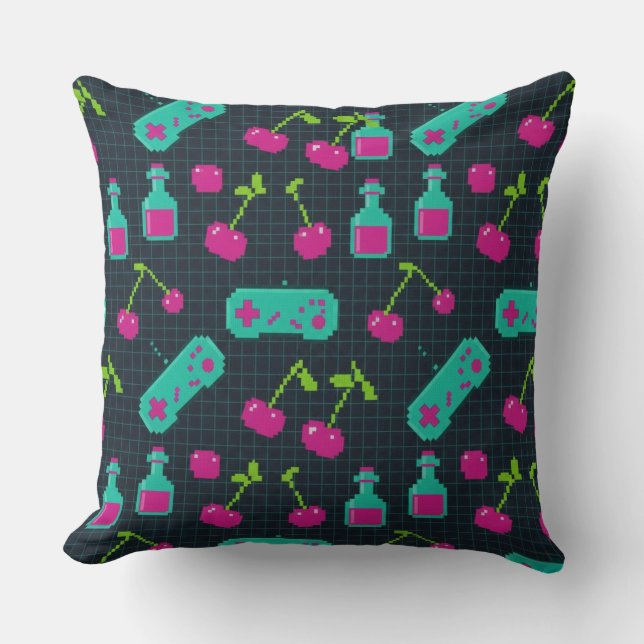 Vaporwave Retro Pixel Gamecontroller  Kussen (Voorkant)