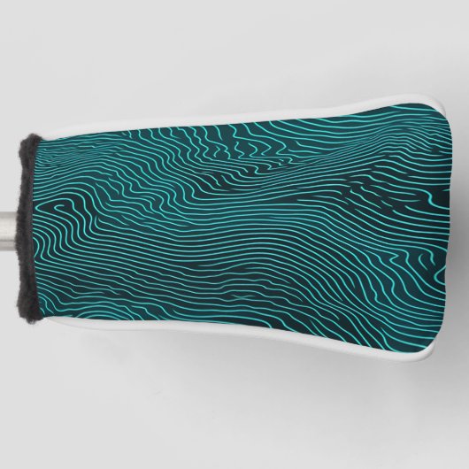 Vaporwave Rippling Blauwgroen en donkerblauw lijnp Golfheadcover (Voorkant)