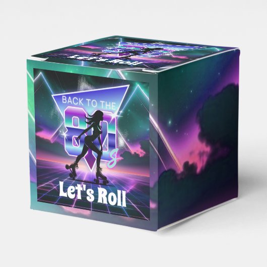 Vaporwave Roller Schaats verjaardagsfeestje Bedankdoosjes (Voorkant Zijde)