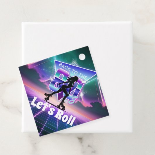 Vaporwave Roller Schaats verjaardagsfeestje Bedankjes Labels (In situ)
