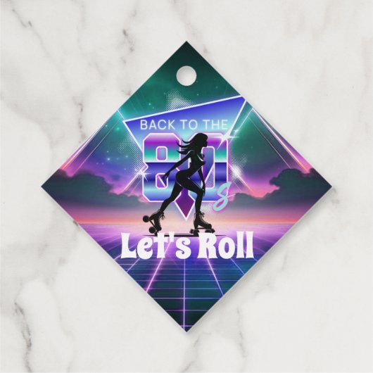 Vaporwave Roller Schaats verjaardagsfeestje Bedankjes Labels (Achterkant)