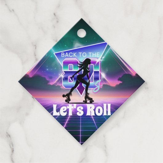 Vaporwave Roller Schaats verjaardagsfeestje Bedankjes Labels (Voorkant)