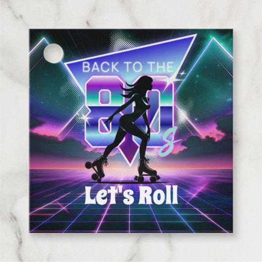 Vaporwave Roller Schaats verjaardagsfeestje Bedankjes Labels (Voorkant)