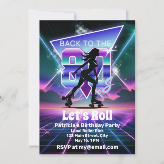Vaporwave Roller Schaats verjaardagsfeestje Kaart (Voorkant)