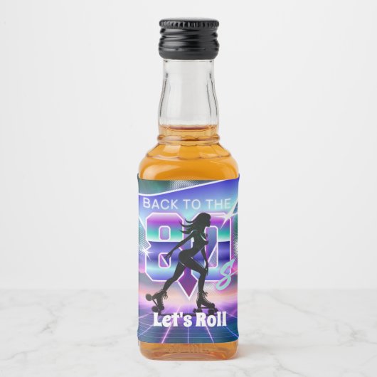 Vaporwave Roller Schaats verjaardagsfeestje Likeurfles Etiket (Voorkant)